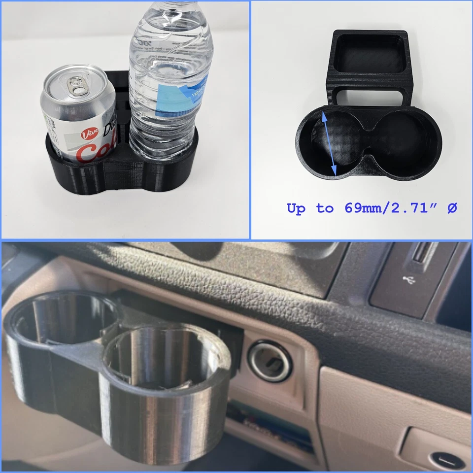 Portavasos para Volkswagen Transporter T6 - Impreso en 3D en PETG - hasta 69 mm 2,7" Foto 1 de 4