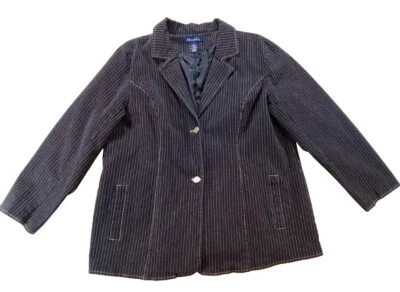 Chaqueta Blazer Denim & Co Mujer 1X Negra Denim Rayas 2 Botones Bolsillos Forrada  Foto 1 de 4