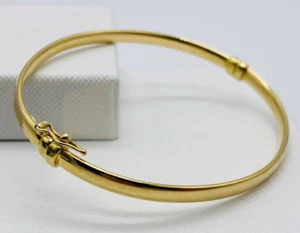 Genuine 9ct Yellow Gold 3mm Oval Hinged Bangle Brand New 64mm Diameter 3.2gr - Picture 1 of 5