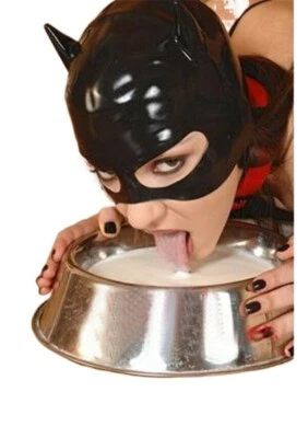 Latex Unisex Hood Mask with Cat Ear Cosplay Party Wear Rubber Mask - Image 1 of 2
