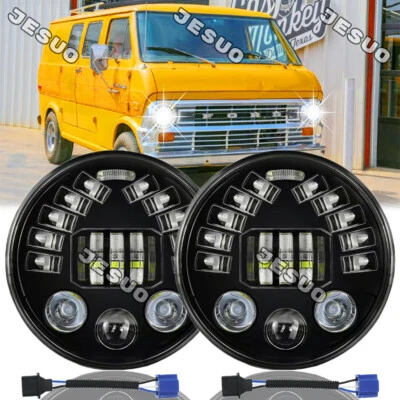 2pc 7"Round LED Hi/LO Headlight For Ford Econoline E-100 E-150 E-200 E-250 E-300 Foto 1 de 4