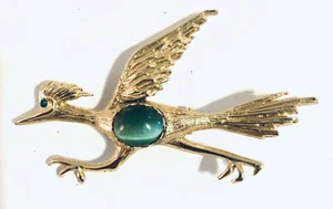 "Broche de colección tono dorado ROADRUNNER verde ojo de gato estrás ojo pájaro de 2,5""" - Imagen 1 de 6
