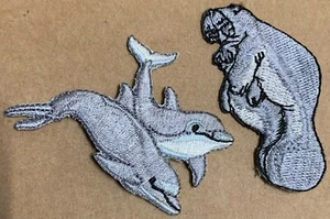 Vintage Embroidered Dolphins, Manatee & Calve patch lot sew iron on 1980s 1990s  - Picture 1 of 4