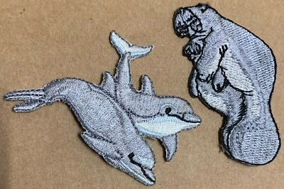 Vintage Embroidered Dolphins, Manatee & Calve patch lot sew iron on 1980s 1990s  - Image 1 of 4