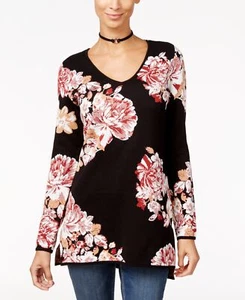 /LX007/ INC Cotton Blend Floral Tunic Sweater Black Multi Sz S $89.50 - Picture 1 of 2