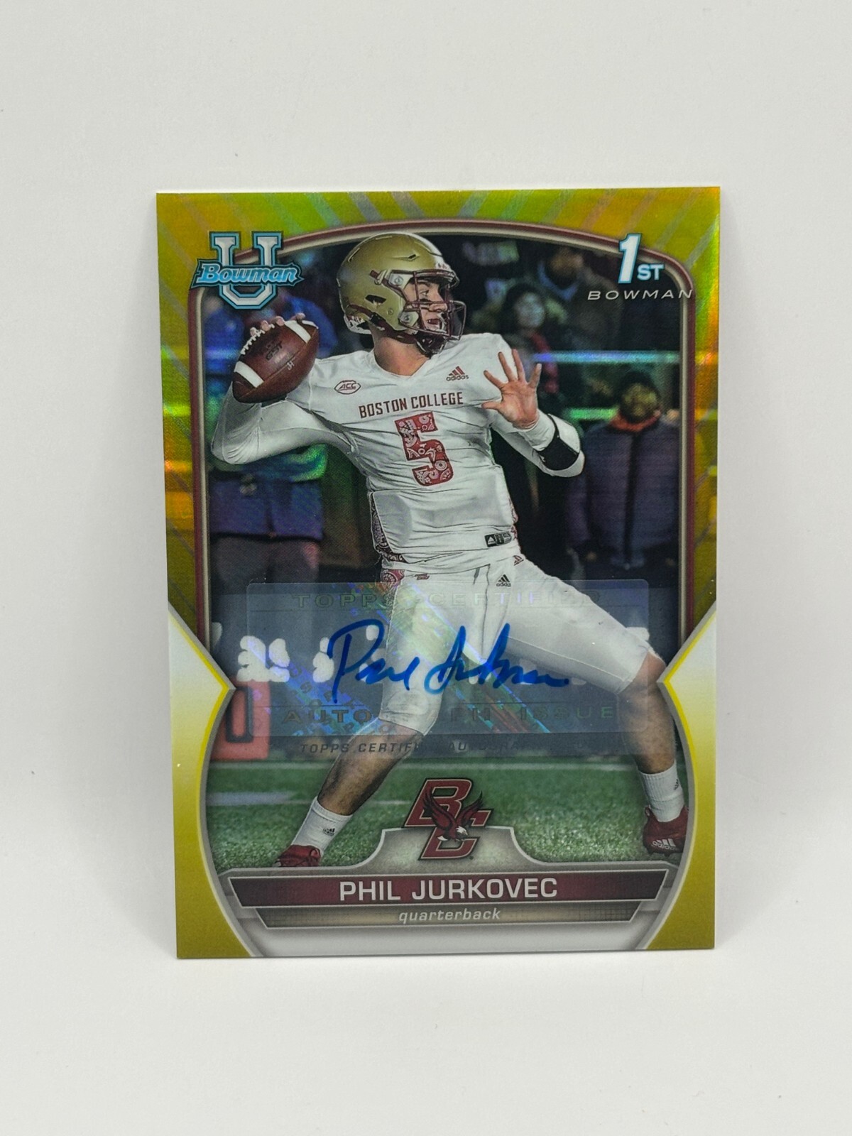 2022 Bowman University Chrome Prospect Yellow Refractor 74/75 Phil Jurkovec Auto