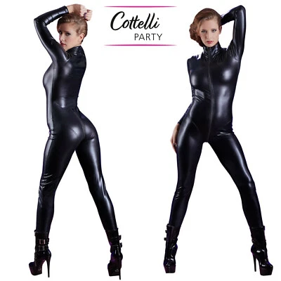 Cottelli Collection Party Ganzanzug sexy mit Reißverschluss schwarz Jumpsuit Long Sleeves