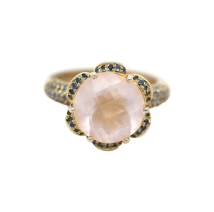 Rose Quartz/ Blue Sapphire Ring Plated in Yellow Gold - Picture 1 of 4