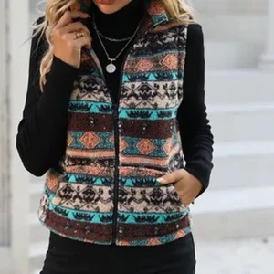 New! Women's AZTEC PRINT SOFT FLEECE WESTERN VEST w/ Zipper front 4 SIZES! - Picture 1 of 8