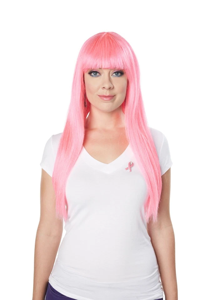 Pink Pop Star Fight Cancer Costume Wig  - Image 1 of 1