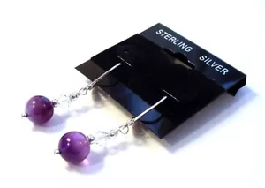 Nice 925 Sterling Silver 12ct Amethyst & Swarovski Crystal Elements Earrings F46 - Picture 1 of 1