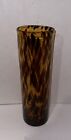 Vintage Handblown Glass Tortoise Shell Cylindrical Vase 14” Tall Brown Striped