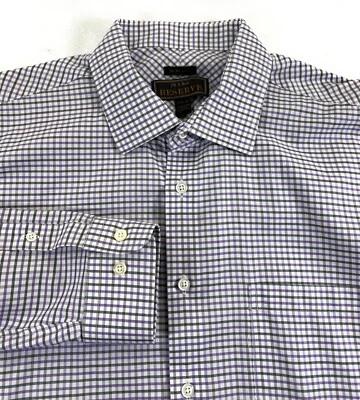 JoS. A. Bank Reserve Men's No Wrinkles Pocket Purple Check Dress Shirt 17.5/35 - Image 1 of 4