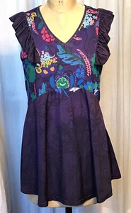 Azalea Womens Sleeveless Plum Floral Print Knit Top With Ruffles Sz M pre-owned - Picture 1 of 10