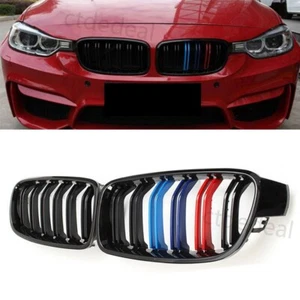 2X Doppelsteg Nieren Kühlergrill M-Farbe Glanz Schwarz Für BMW 3er F30 2012-2019 - Picture 1 of 11