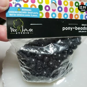 Package of 9mm Barrel Pony Bead in Opaque Black, 360-Piece Tree House Studio NIP - Picture 1 of 7