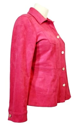 CHICO'S Women's Jr Pink Peplum Faux Suede Dress Jacket Size 0 Small  - Image 1 of 4