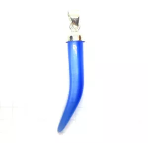 Vibrant BLUE QUARTZ Tooth Tusk Horn PENDANT Charm .925 STERLING SILVER - Picture 1 of 4