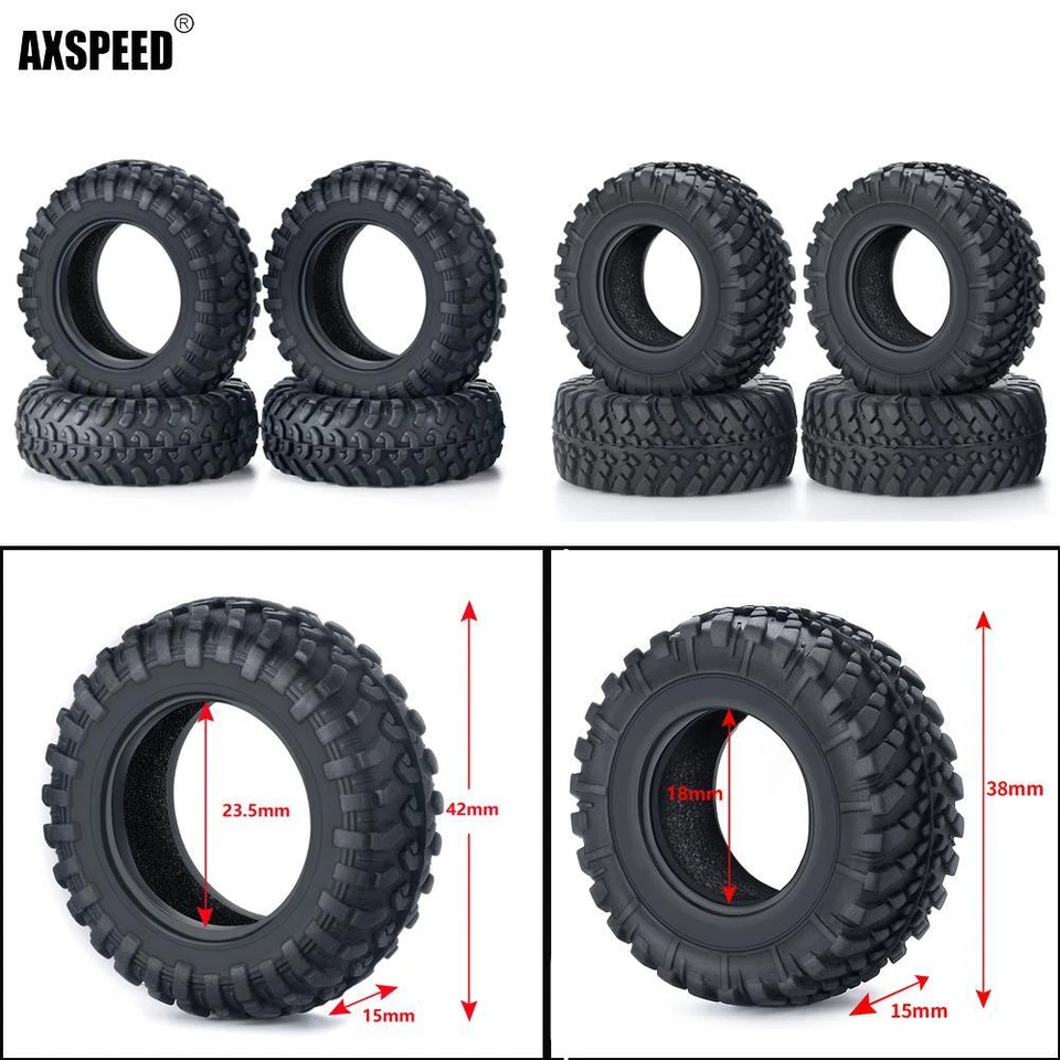 AXSPEED RC Auto 1:18 Kyosho Reifen Jimny Mini 38mm/42mm OD Gummireifen Upgrade - Bild 1 von 4