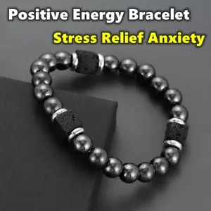 Hematite & Lava Bracelet 8mm Hematite Bead Bracelet for Anxiety Relief Bracelet - Bild 1 von 7