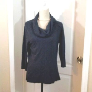 Cable And Gauge Cowl Neck Gray Sweater Womens Large 3/4 Sleeve - Picture 1 of 3