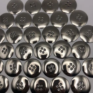 Silver Tone Metal Slightly Rounded Round 2-Hole Buttons 30mm Lot of 6 & 60 D815 - Picture 1 of 4