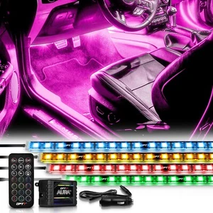 OPT7 All-Color Smart LED Strips Interior Car Kit Ambient Dash Foot Lighting 4PC - Picture 1 of 8