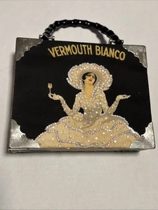 VTG Vermouth Bianco Braciano Fine Cigar Box cloth  decorated Purse beaded fabric - Picture 1 of 5