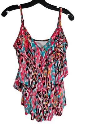 Camiseta sin mangas de natación verde aguamarina talla mediana en capas camiseta tankini multicolor colorida playa Foto 1 de 4