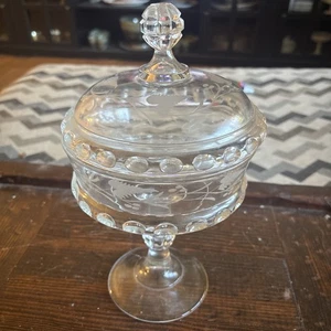 Antigua compota de pedestal con patrón Dakota de la década de 1880 con tapa grabada por F. Ripley Glass Co - Imagen 1 de 7