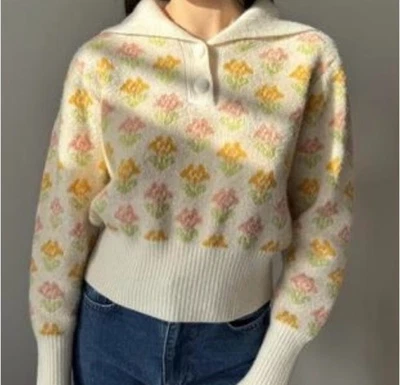 Suéter ZARA Estampado Floral Crema Mujer Talla M Foto 1 de 4