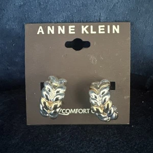 Anne Klein Comfort Clip Earring Twisted Design Dual Tone Gold & Silver New - Picture 1 of 7