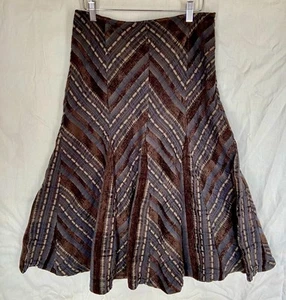 Midirock braun Größe 10 M&S schwarz Streifenmuster Arbeit Bürokleidung klassisch Boho - Bild 1 von 15