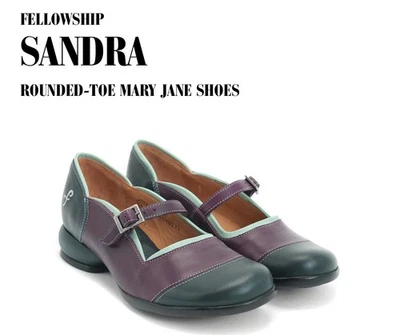 Sapatilhas de fivela Fluevog Fellowship Sandra azul marinho/estado perfeito/roxo Mary Jane -8/8,5 - Imagem 1 de 4