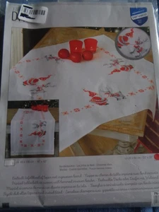 DIY VERVACO STAMPED CROSS STITCH CHRISTMAS ELVES REINDEER TABLECLOTH 32"X32" KIT - Picture 1 of 2