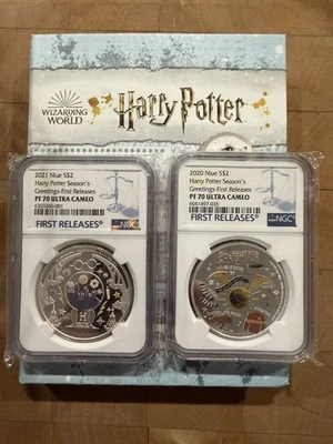 Niue 2020 y 2021 $2 1 oz Harry Potter Season's Greetings NGC PF70 UC primeros lanzamientos Foto 1 de 4