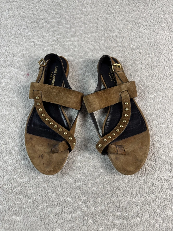Sandalias Saint Laurent para mujer talla 39 gamuza tachonada punta anillo honda Italia Foto 1 de 4
