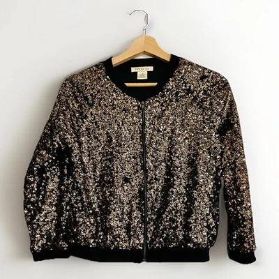 Arden B. Bombardeiro feminino de lantejoulas douradas tamanho M - Imagem 1 de 2