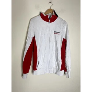 Reebok Track Top Medium White Racing Club Zip Up Logo Sweater Running Graphic - Picture 1 of 10
