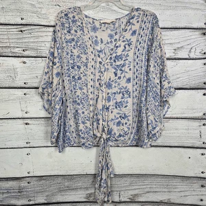 Lovestitch Kimono Oberteil blau weiß Blumen Boho vorne zum Binden - Bild 1 von 8