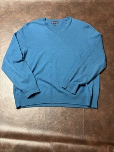 Lands’ End Men’s L 42-44 Blue V-Neck 100% Cashmere Sweater Great Condition  - Picture 1 of 6
