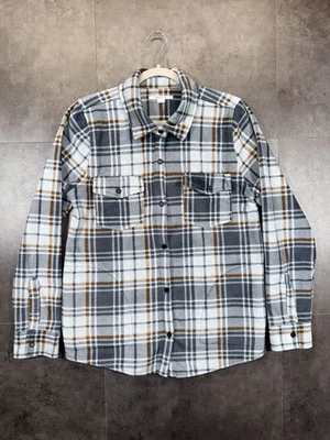 Jaqueta feminina O'neill com colarinho bolsos botões de pressão xadrez flanela cinza tamanho G - Imagem 1 de 4