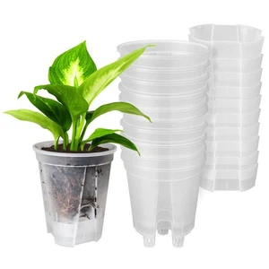 10 Pack 5" Clear Self-Watering Nursery Pots Drainage & Deep Reservoir - Picture 1 of 7