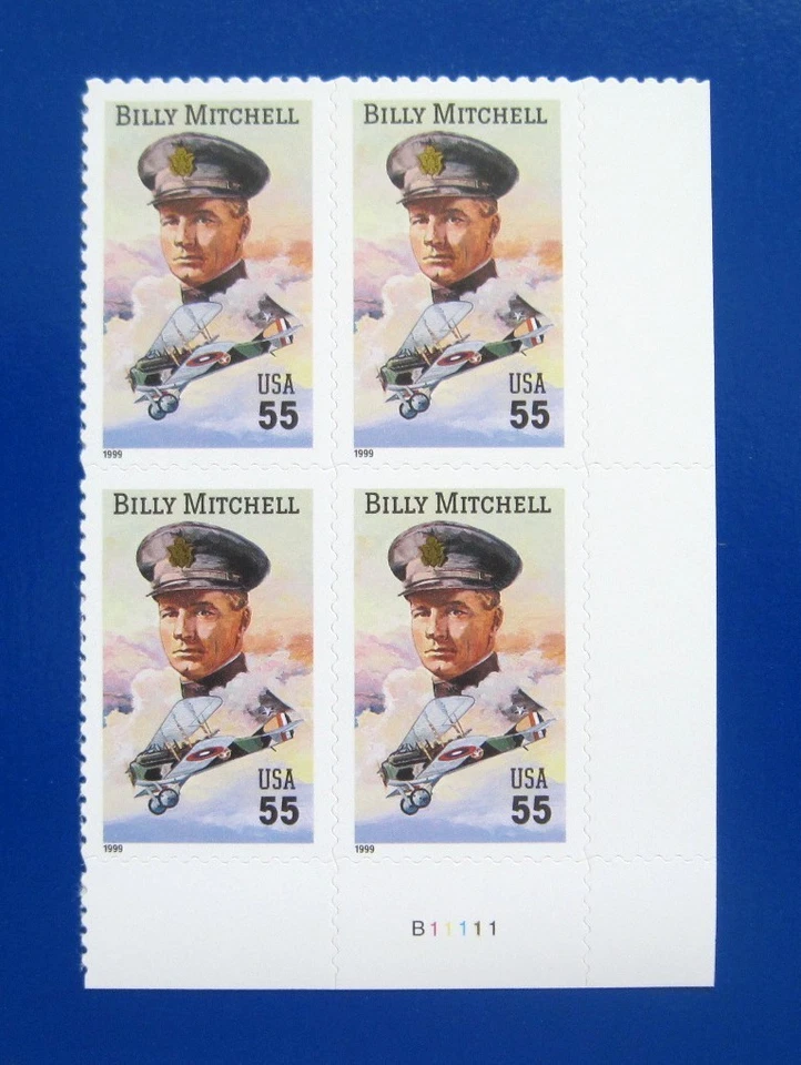 Sc # 3330 ~ Plate # Block ~ 55 cent Gen. William "Billy" L. Mitchell - Image 1 of 1