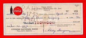 1952 Coca Cola Tell City Ind Old Bottling Co Check #658 - Bild 1 von 1