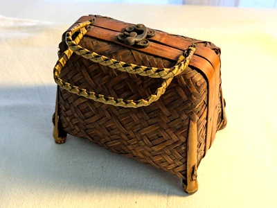 Vintage Woven Handbag with Banboo Accents , Great Latch-Lined-Very Pretty! - Image 1 of 4