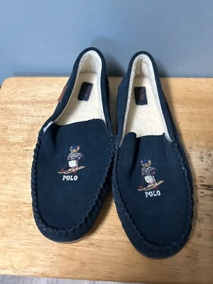 NUEVO Polo Ralph Lauren Para hombres Talla 13 Polo Oso Imitación Gamuza Azul Marino Mocasín Zapatillas Foto 1 de 4