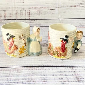 2 Vintage 1990 Fitz & Floyd Pilgrims Progress Mugs Prudence & Percival Set FF - Picture 1 of 6