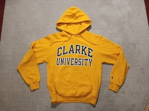 Vintage Champion Clarke University Hoodie Mens Sz Small Yellow Double Sided Y2K  - Picture 1 of 10