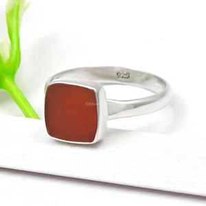 Square Natural Carnelian 925 Silver Promise Band Sacral Chakra Mother Ring US 7 - Picture 1 of 10